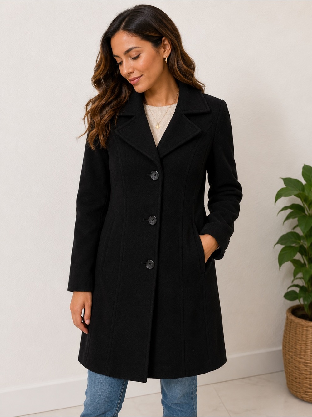 Anne Klein wool nylon cashmere blend Black Single-Breasted Pea Coat 2